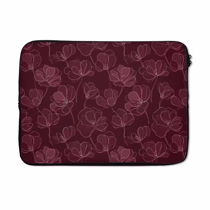 Laptophoes - Bloemen - Patroon - Bordeauxrood