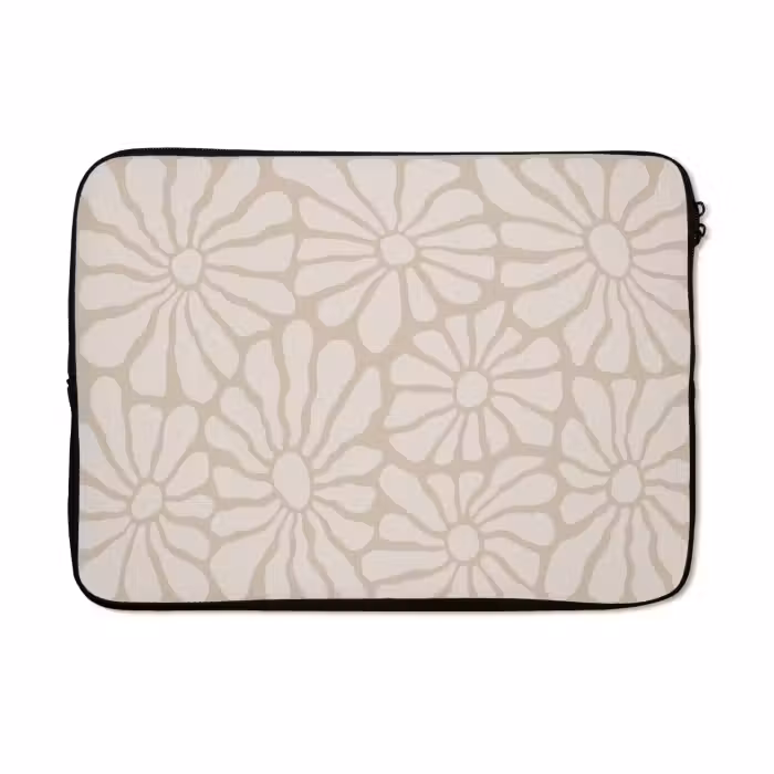 Laptophoes - Bloemen - Print - Beige - Bruin - Minimalistisch