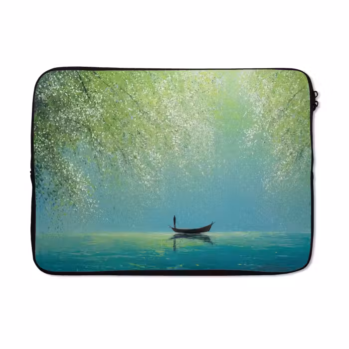 Laptophoes - Bootje - Water - Bladeren - Bloesems