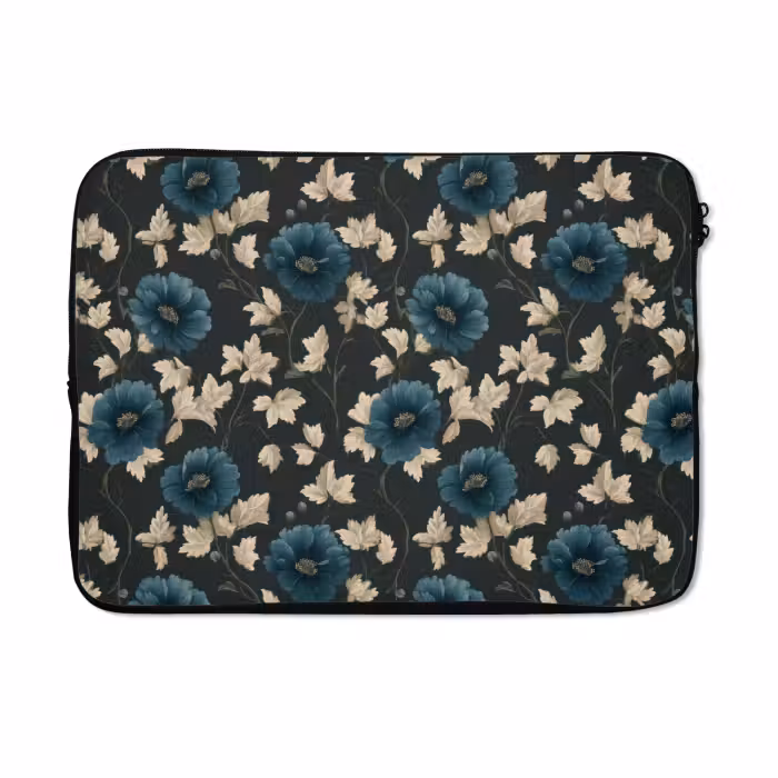 Laptophoes - Botanisch - Bloemen - Blauw