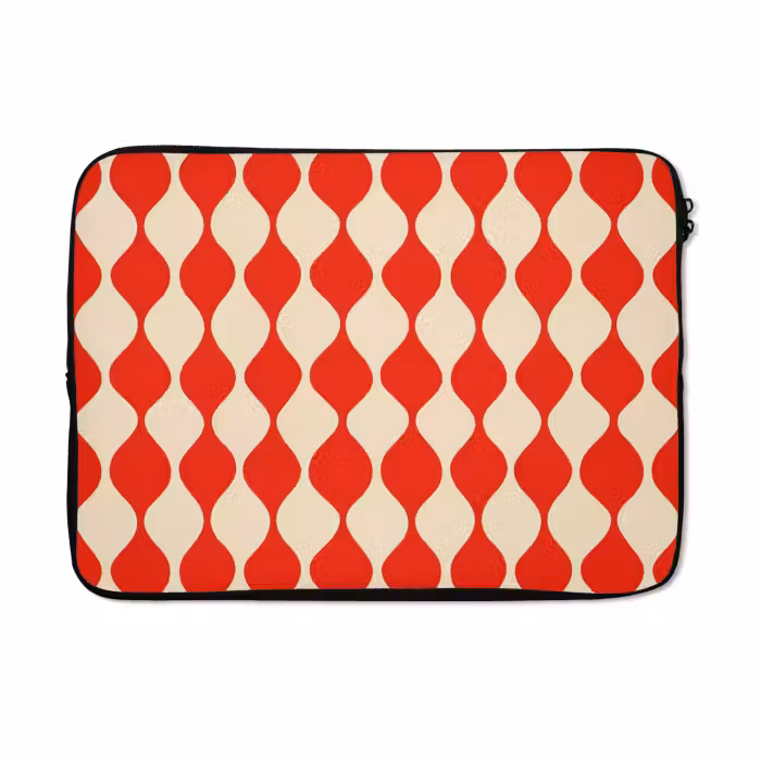 Laptophoes - Golvend patroon - Retro - Rood - Beige