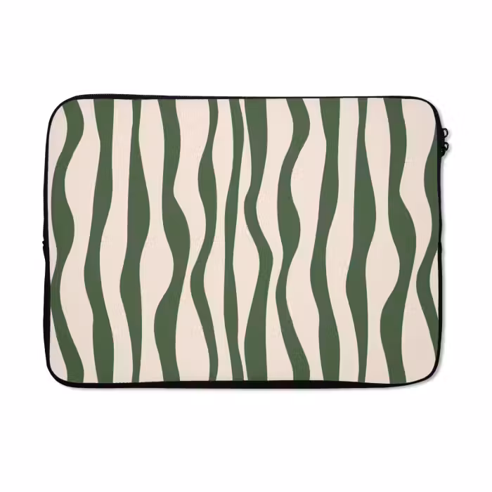 Laptophoes - Golvende lijnen - Beige - Groen - Strepen - Abstract