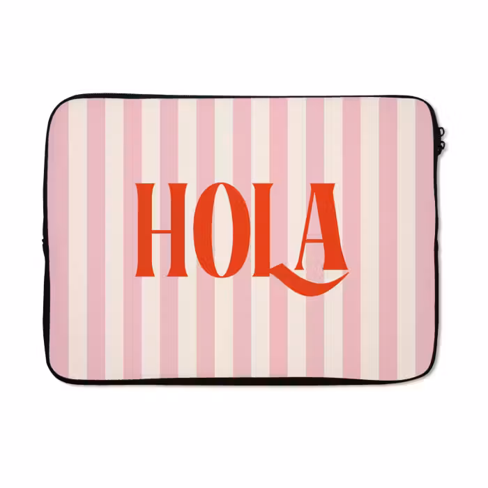 Laptophoes - Hola - Quote - Strepen - Pastel - Roze - Rood - Wit