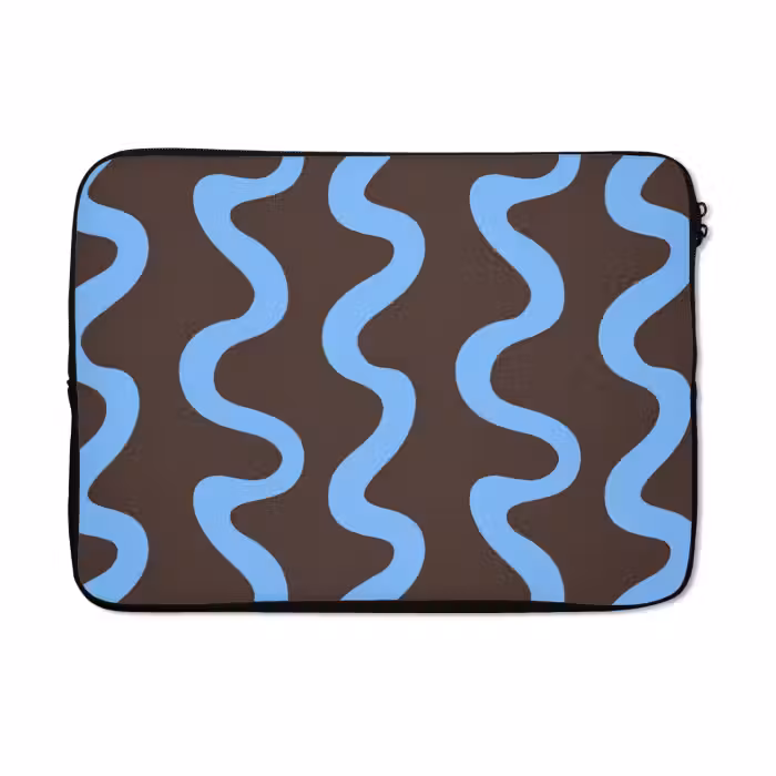 Laptophoes - Kronkelende lijnen - Blauw - Bruin - Minimalistisch