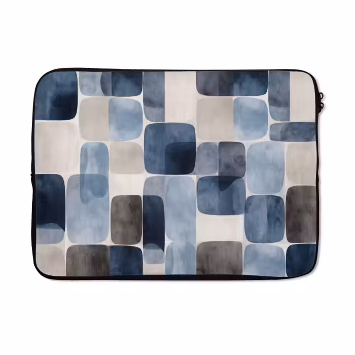 Laptophoes - Patroon - Blauw - Vierkanten
