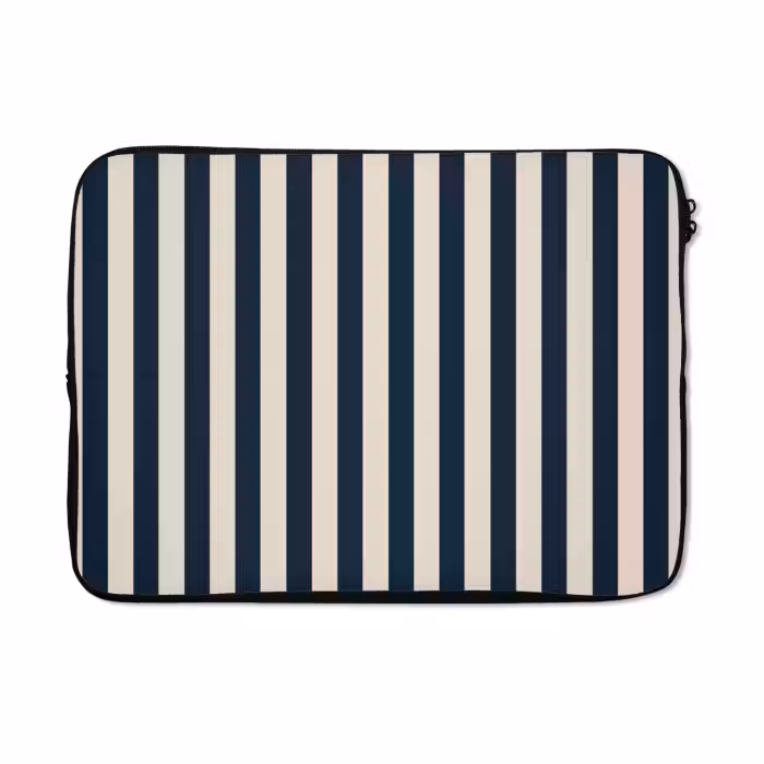 Laptophoes - Verticale strepen - Blauw - Crème