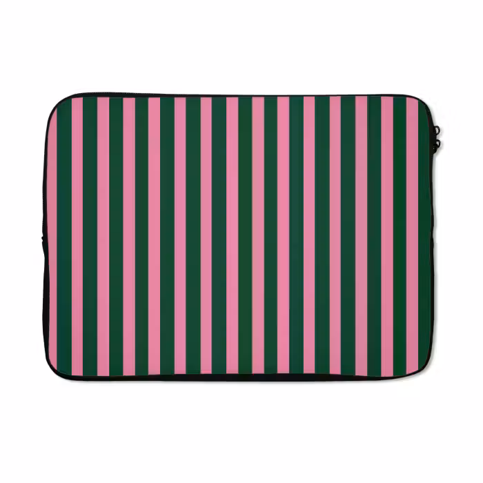 Laptophoes - Verticale strepen - Groen - Roze