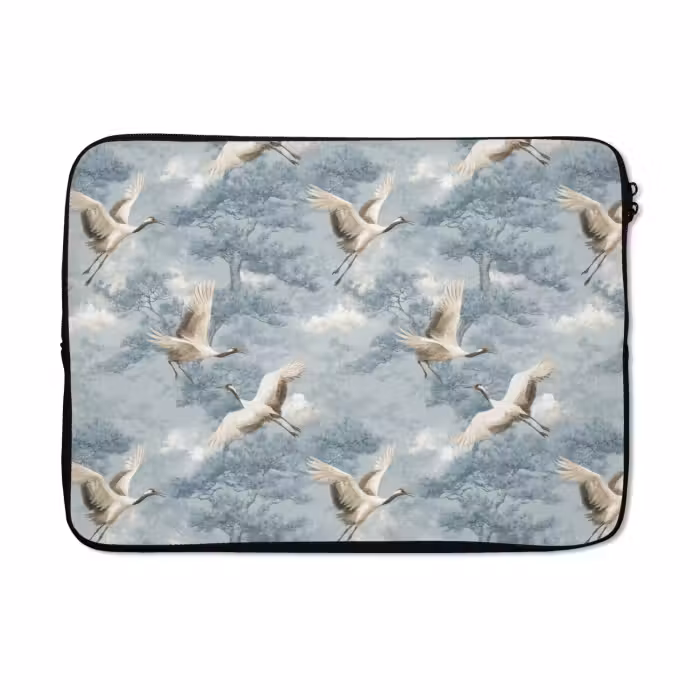 Laptophoes - Wolken - Kraanvogels - Blauw