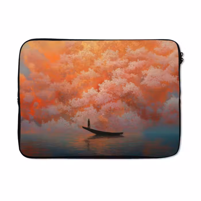Laptophoes - Zee - Boot - Wolken - Oranje