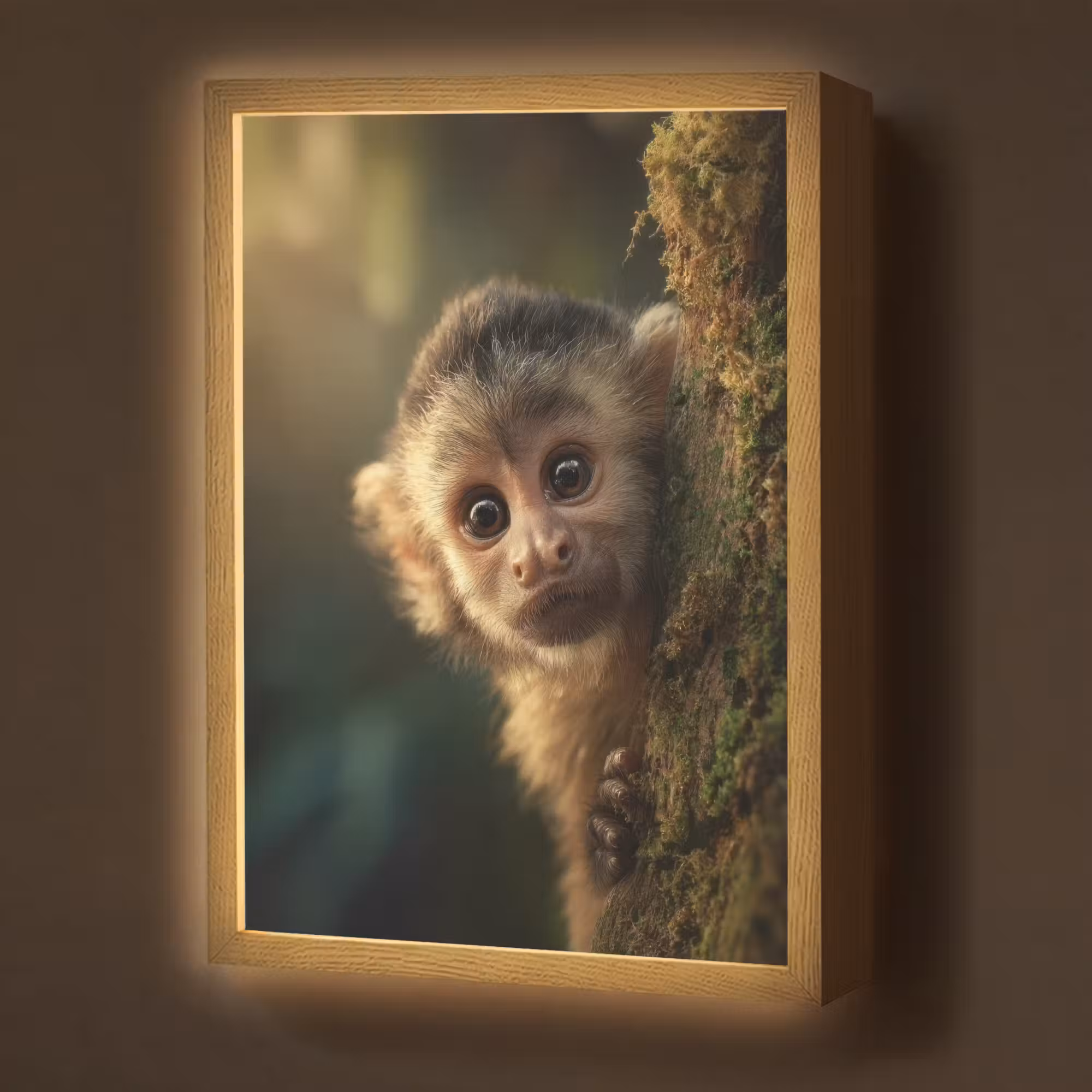 Lightbox - Wandlamp - Aap - Boomstronk - Bruin