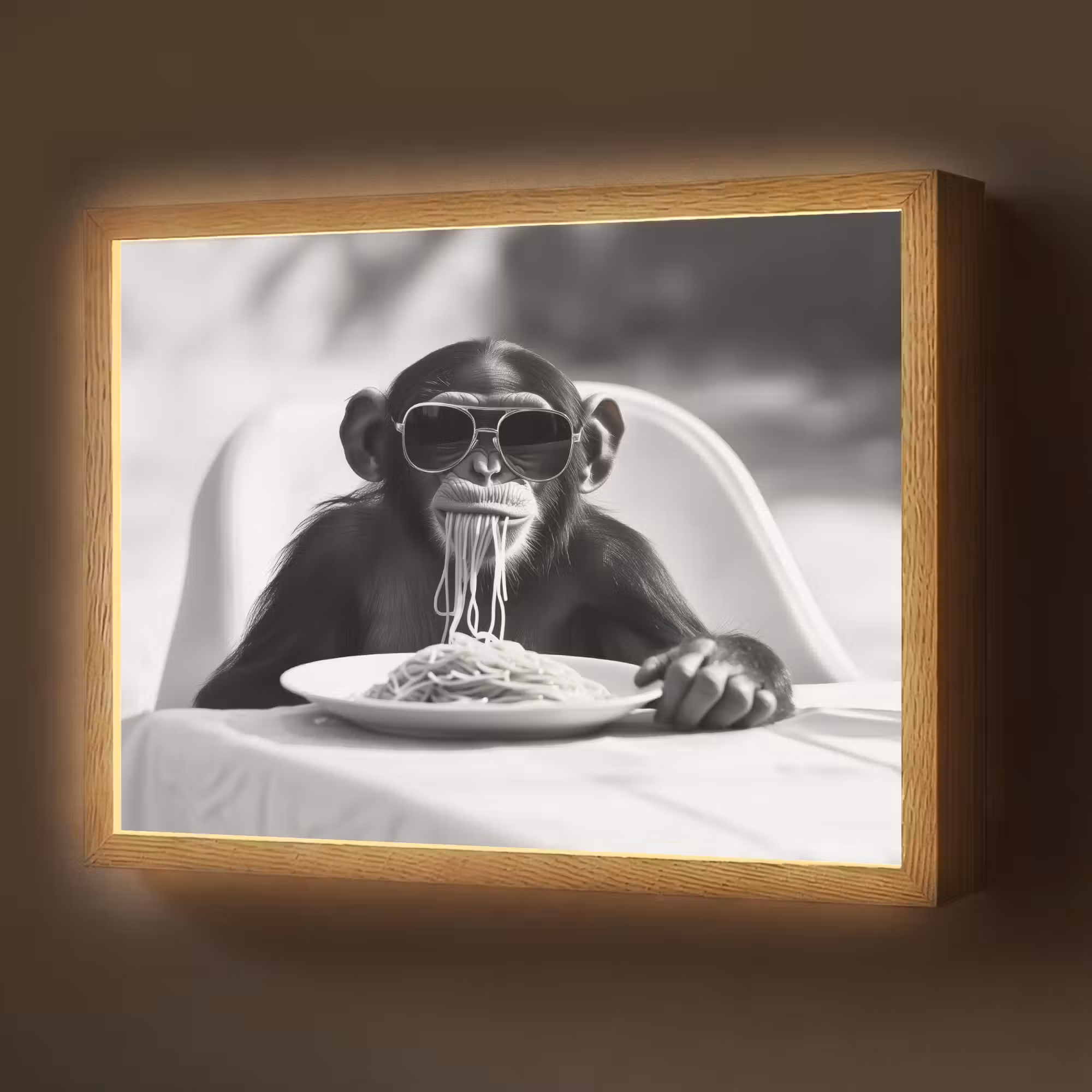 Lightbox - Wandlamp - Aap - Spaghetti - Zonnebril - Zwart wit - Cool - Dier