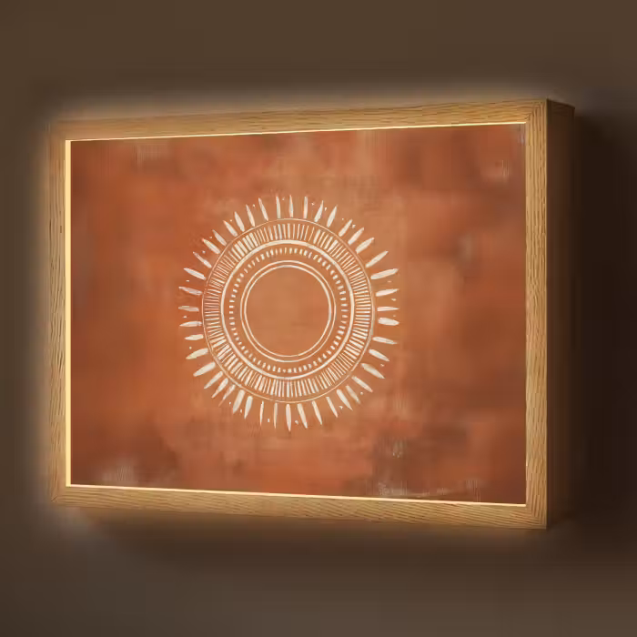 Lightbox - Wandlamp - Abstract - Lijnen - Zonnestralen - Roodbruin