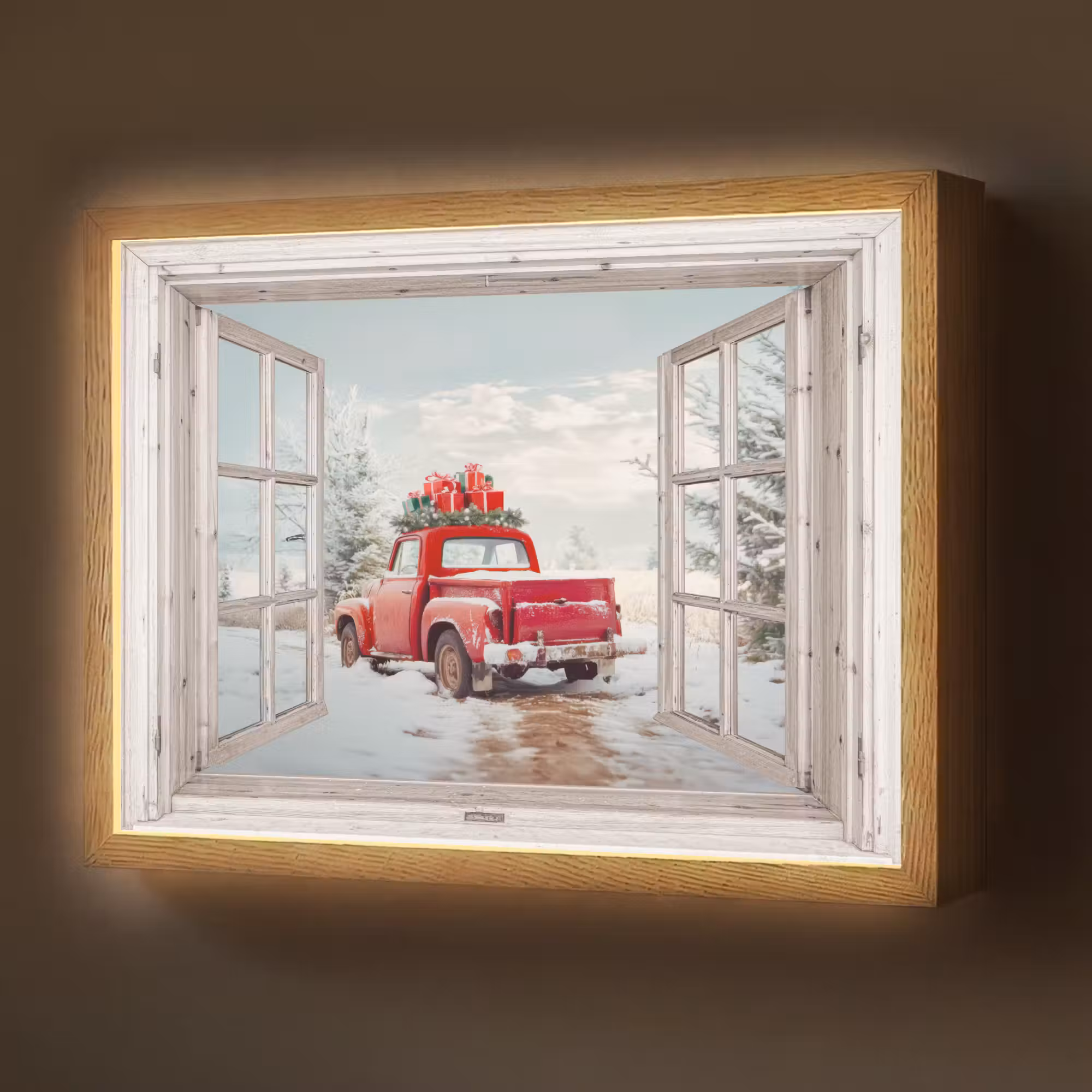 Lightbox - Wandlamp - Auto - Rood - Cadeaus - Winter - Kerst - Doorkijk - Wit