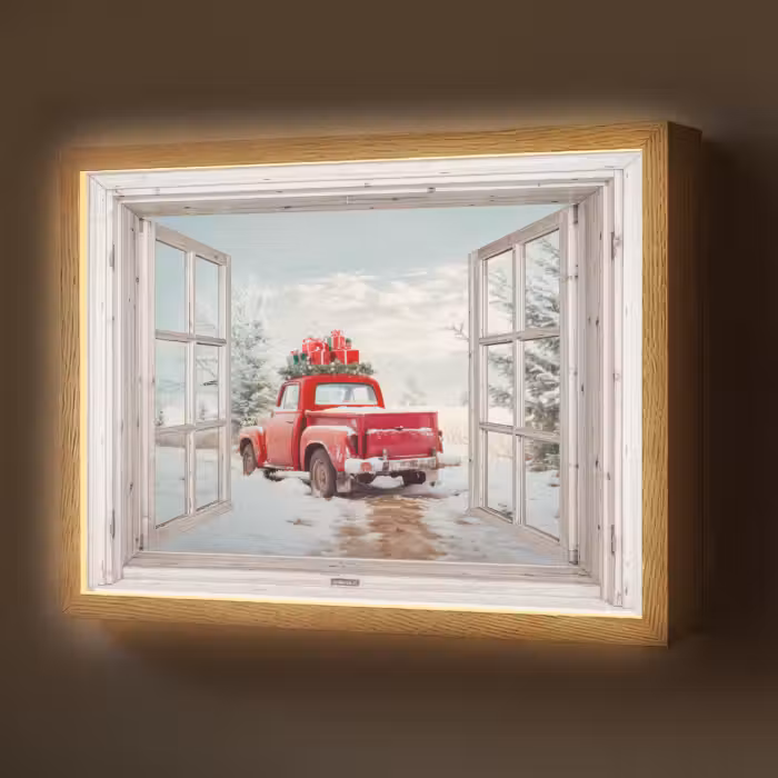 Lightbox - Wandlamp - Auto - Rood - Cadeaus - Winter - Kerst - Doorkijk - Wit