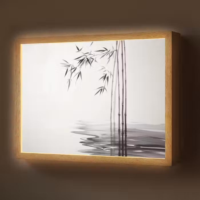 Lightbox - Wandlamp - Bamboestammen - Water - Minimalistisch - Wit