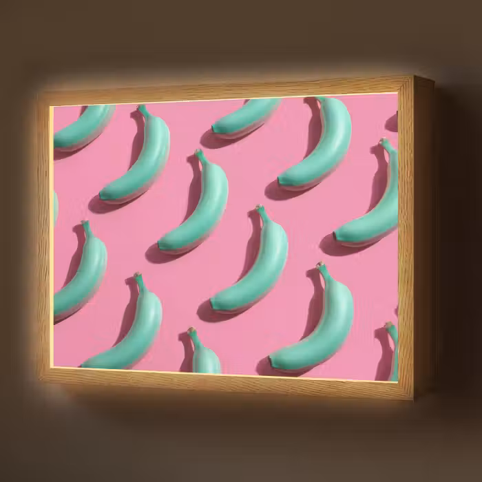 Lightbox - Wandlamp - Bananen - Patroon - Blauw - Roze