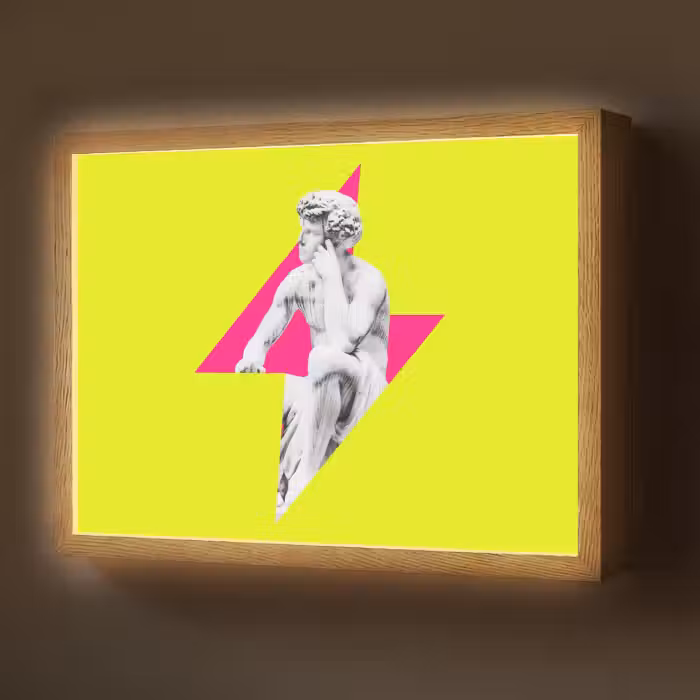 Lightbox - Wandlamp - Beeld - Man - Bliksemschicht - Geel