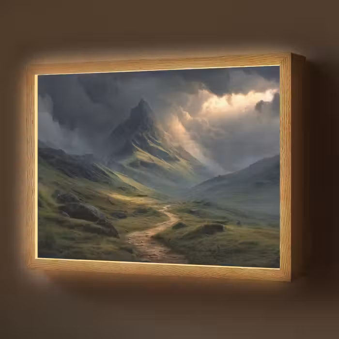 Lightbox - Wandlamp - Bergen - Kronkelpad - Groen - Wolken
