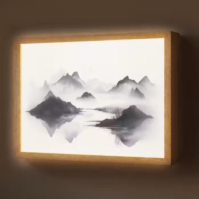 Lightbox - Wandlamp - Bergen - Mistig - Water - Wit