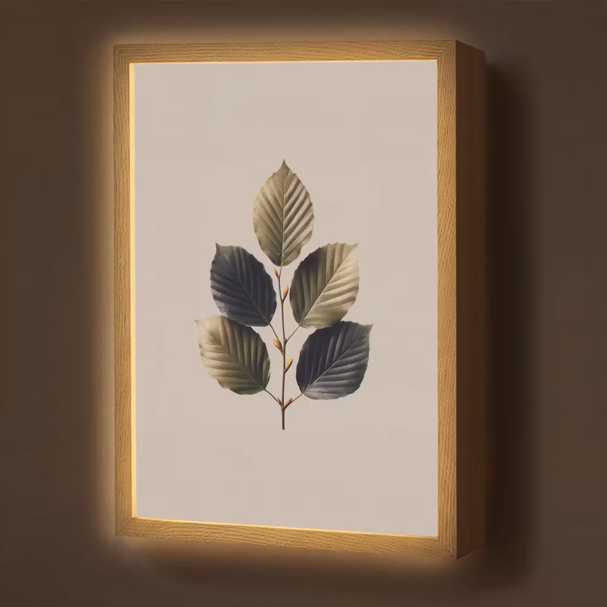 Lightbox - Wandlamp - Beukenbladeren - Bruin - Groen - neutraal