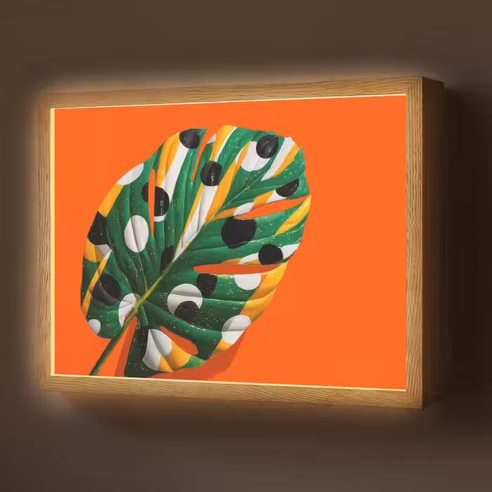 Lightbox - Wandlamp - Blad - Oranje - Stippen - Kleurrijk
