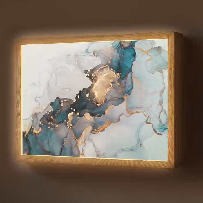 Lightbox - Wandlamp - Blauw - Marmer - Goud