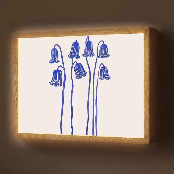 Lightbox - Wandlamp - Bloemen - Blauw - Lijnen - Bloemblaadjes