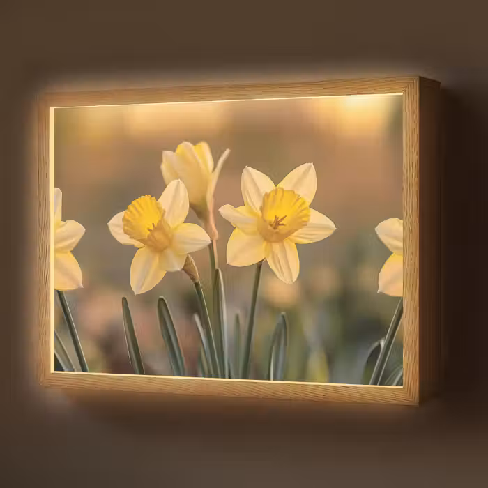 Lightbox - Wandlamp - Bloemen - Geel - Wazig