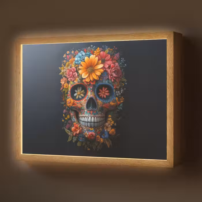 Lightbox - Wandlamp - Bloemen - Kleurrijk - Schedel