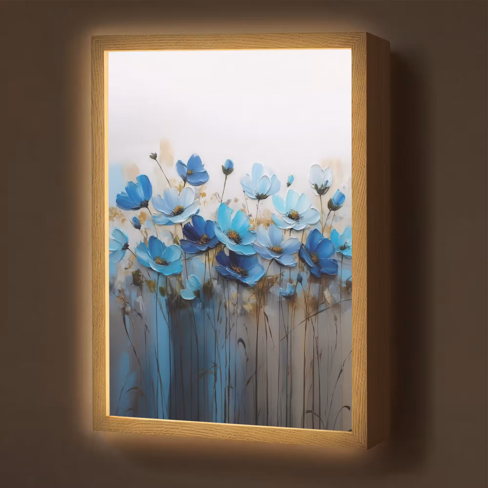 Lightbox - Wandlamp - Bloemen - Schilderij - Blauw