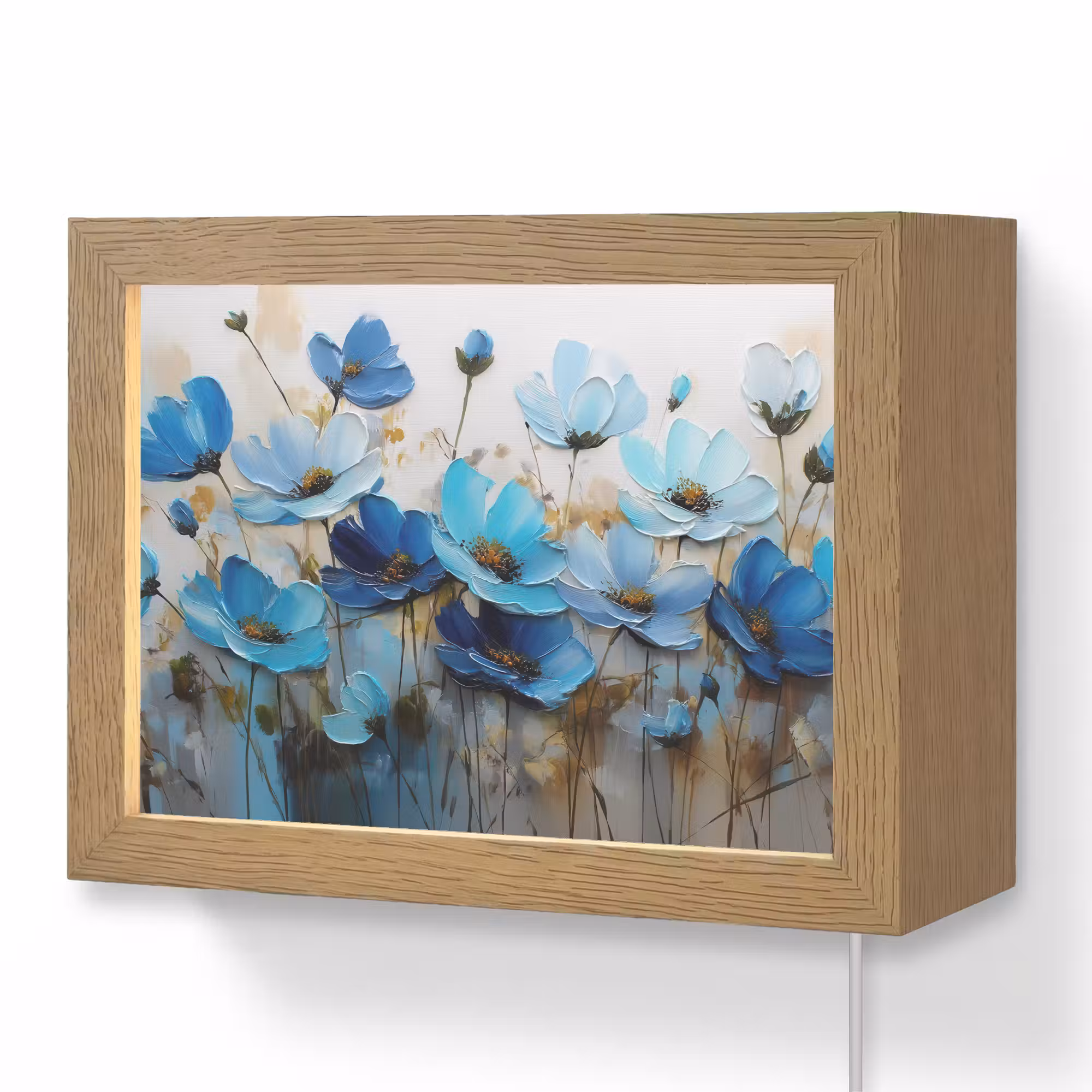 Lightbox - Wandlamp - Bloemen - Schilderij - Blauw