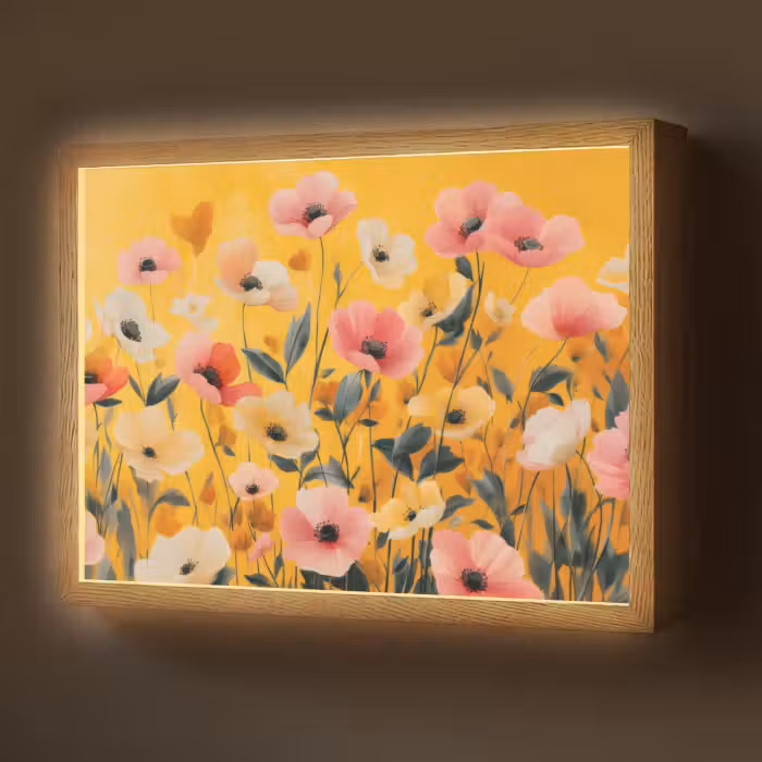 Lightbox - Wandlamp - Bloemen - Veld - Geel