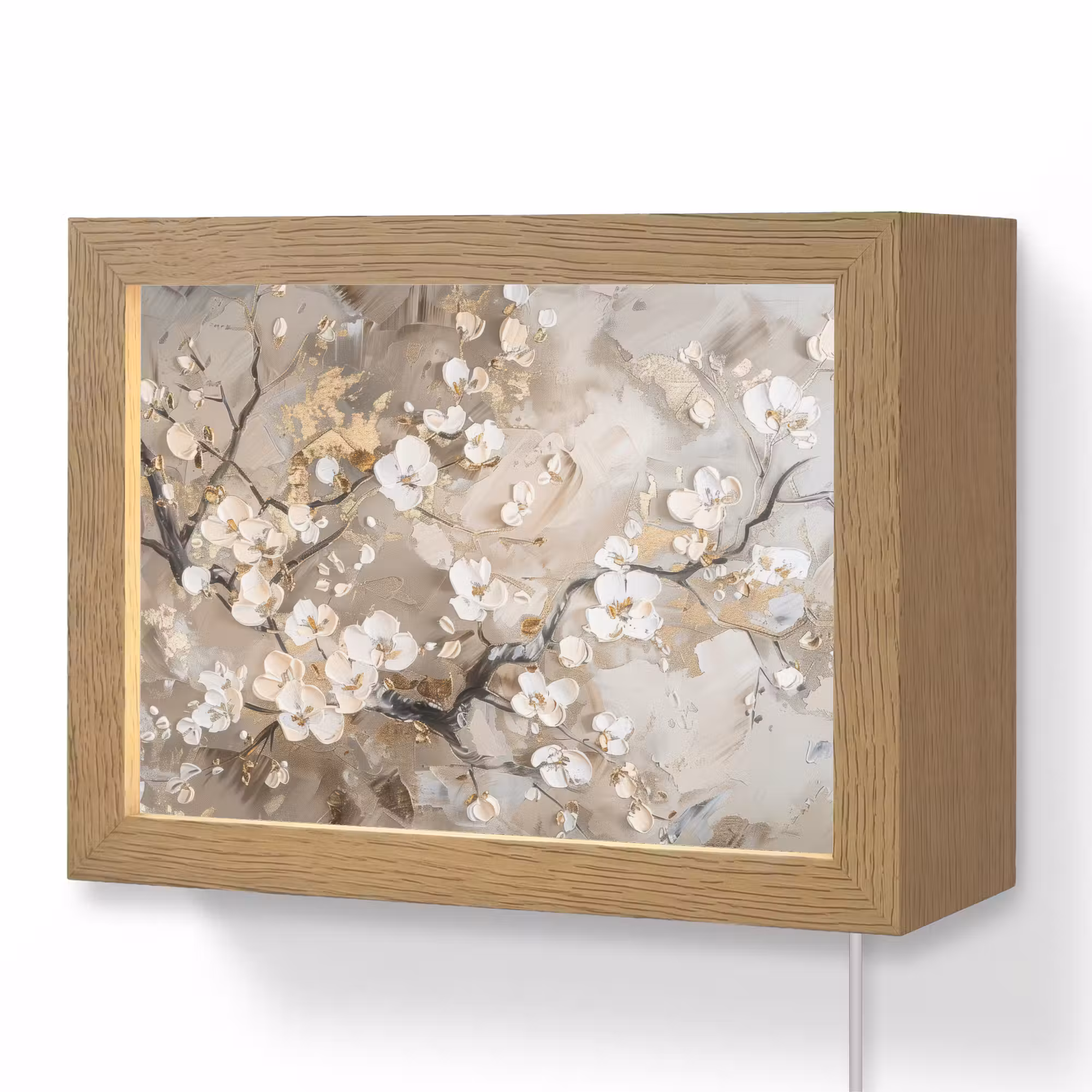 Lightbox - Wandlamp - Bloemen - Wit - Goud - Beige - Luxe