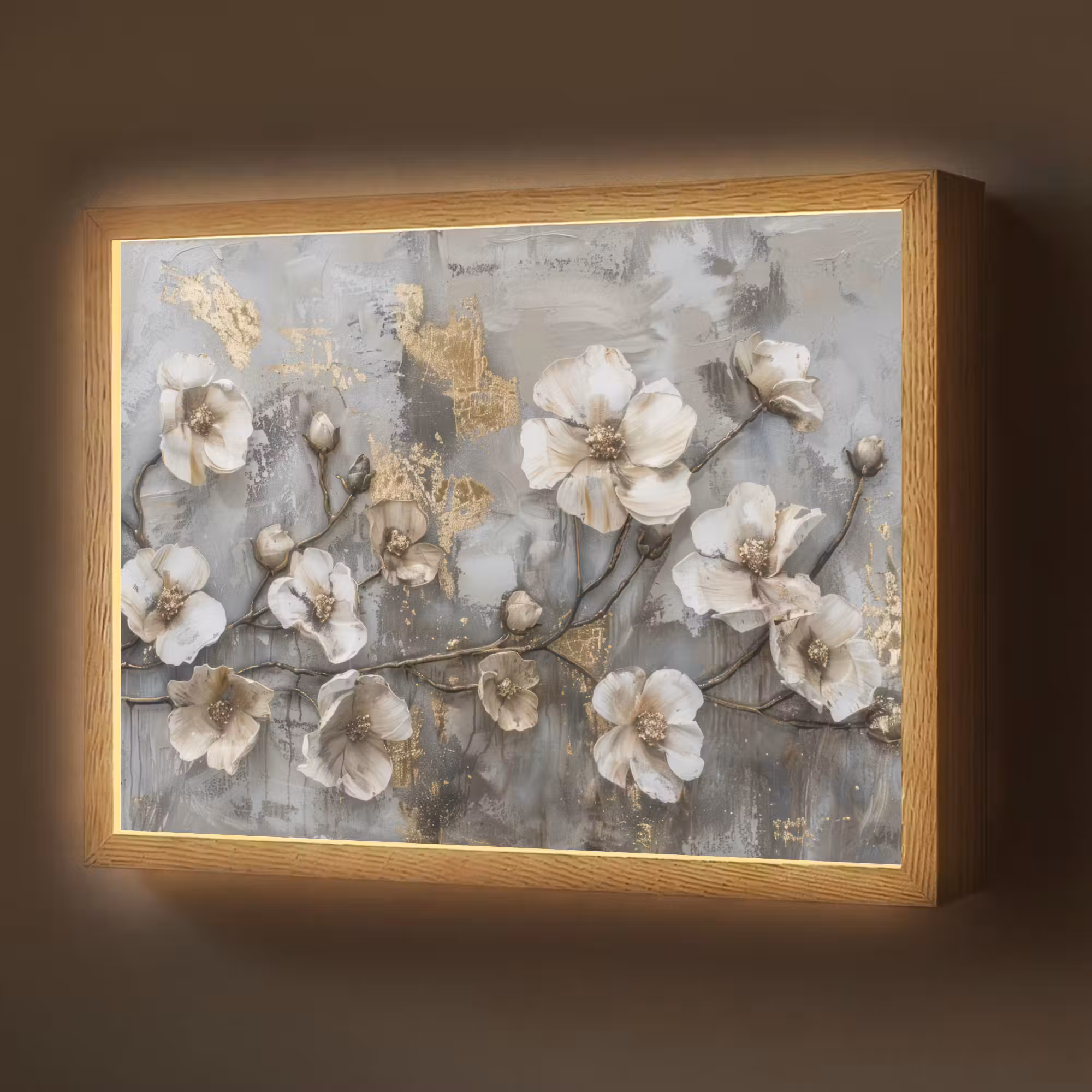 Lightbox - Wandlamp - Bloemen - Wit - Grijs - Goud - Luxe