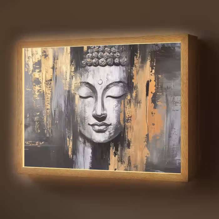 Lightbox - Wandlamp - Boedhha - Penseelstreken - Goud - Abstract