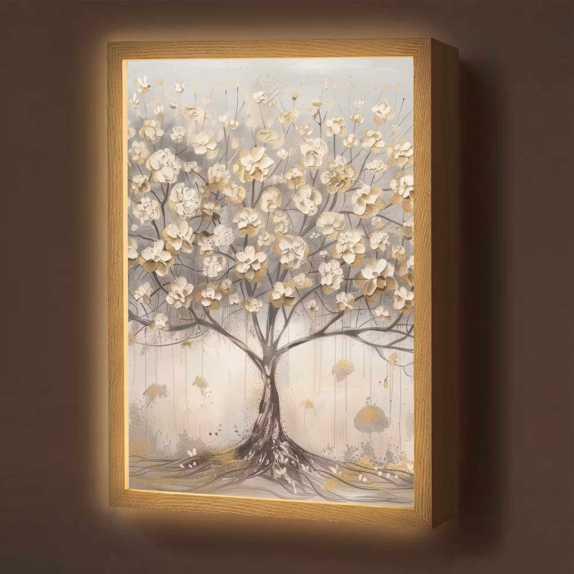 Lightbox - Wandlamp - Boom - Beige - Goud - Verflook - Grijs