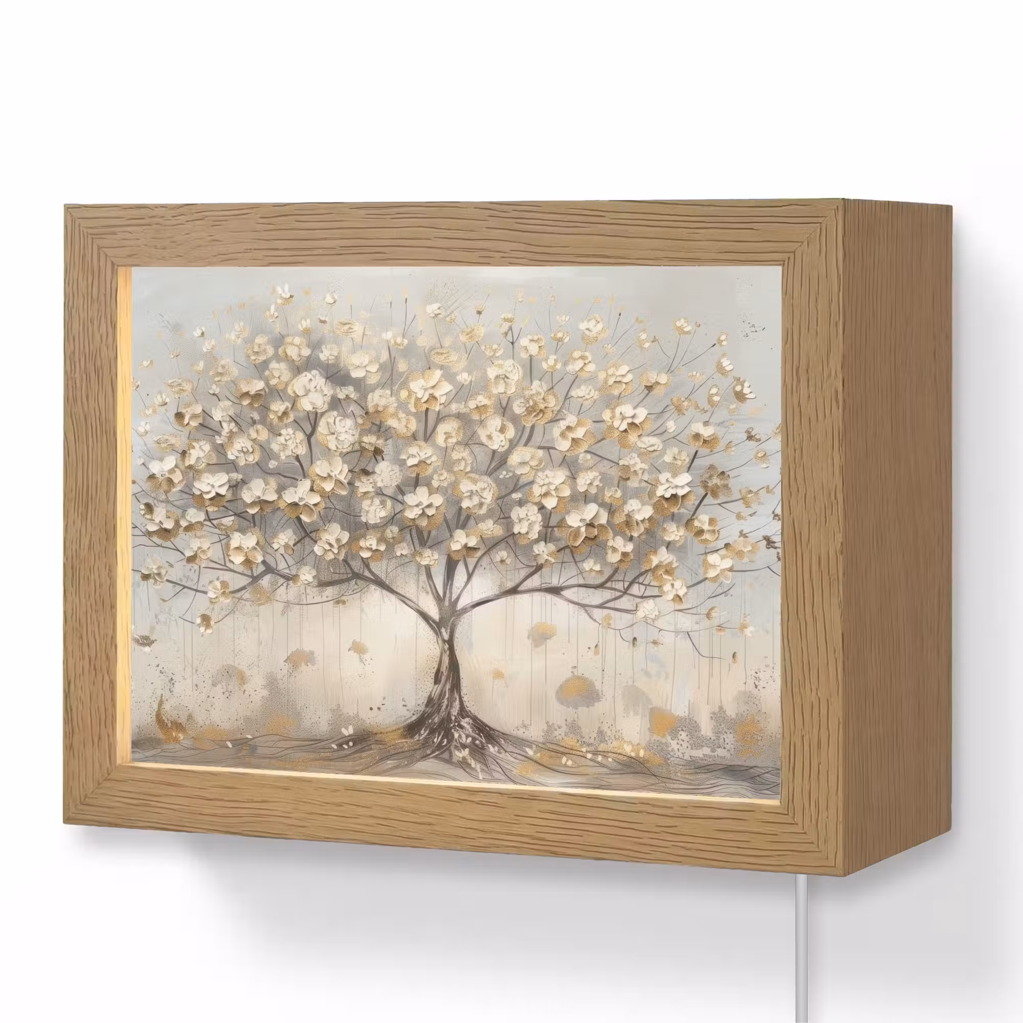 Lightbox - Wandlamp - Boom - Beige - Goud - Verflook - Grijs