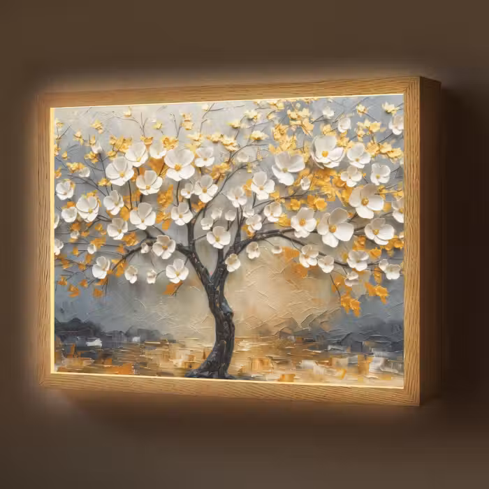 Lightbox - Wandlamp - Boom - Bloemen - Goud - Beige