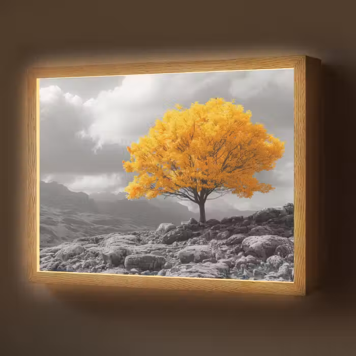 Lightbox - Wandlamp - Boom - Geel - Natuur - Zwart wit