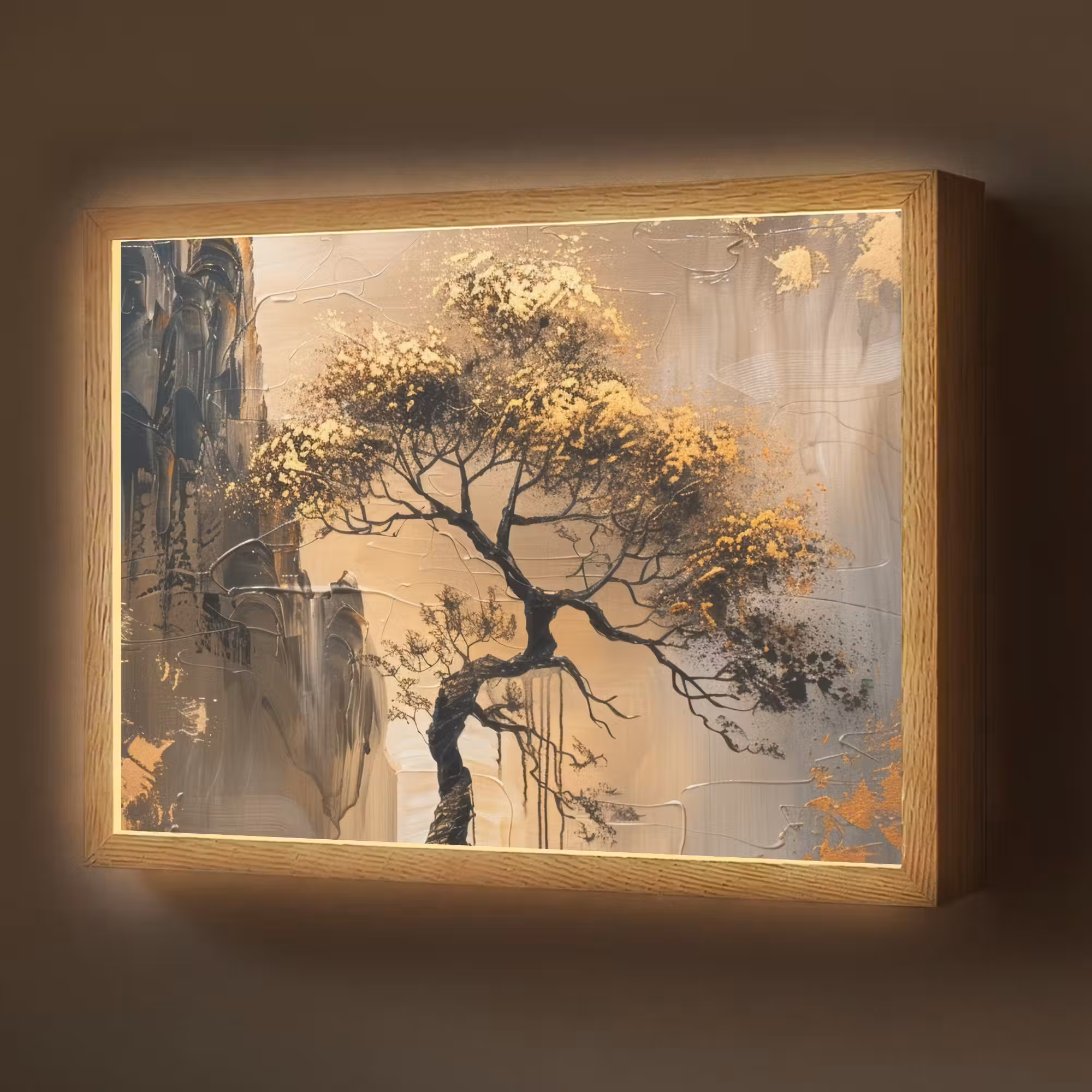 Lightbox - Wandlamp - Boom - Goud - Landschap - Verf
