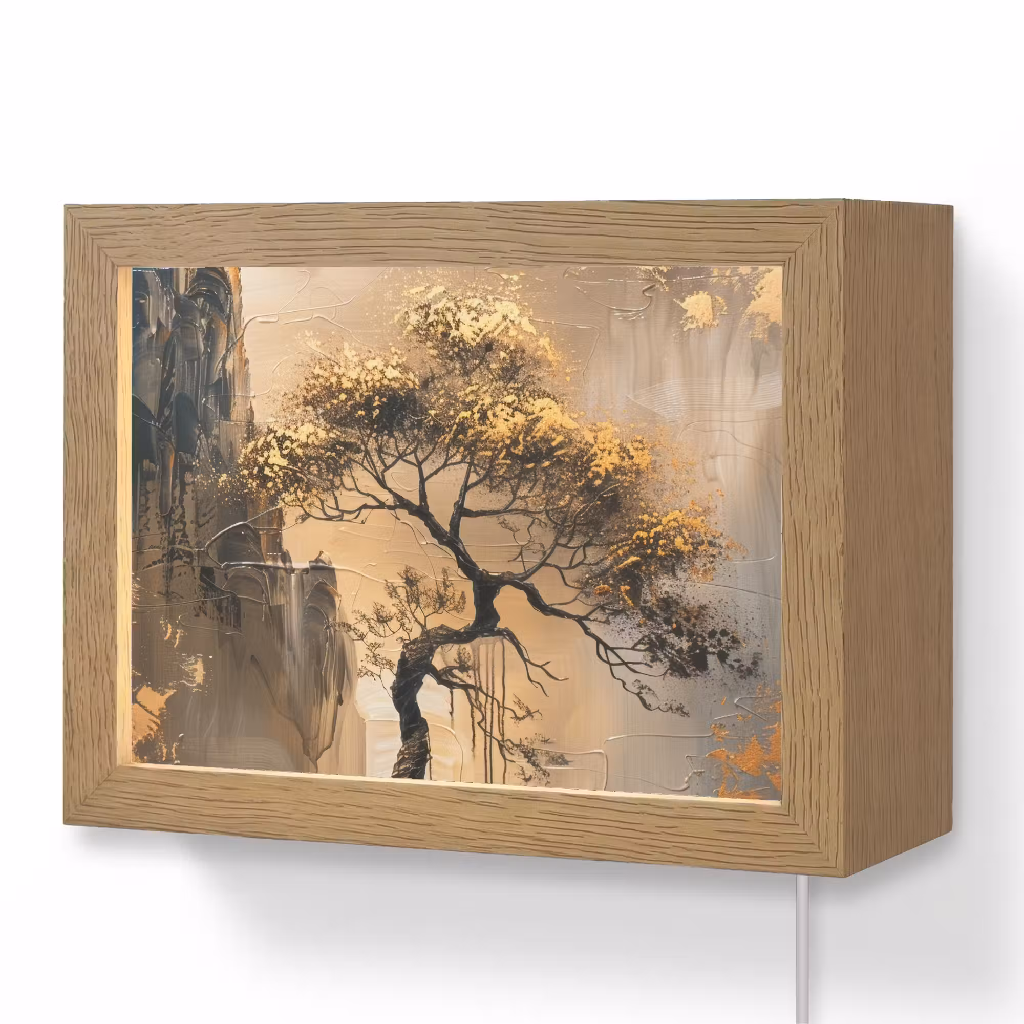 Lightbox - Wandlamp - Boom - Goud - Landschap - Verf