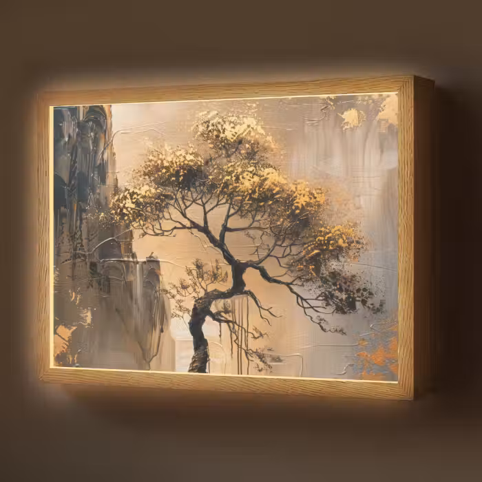 Lightbox - Wandlamp - Boom - Goud - Landschap - Verf