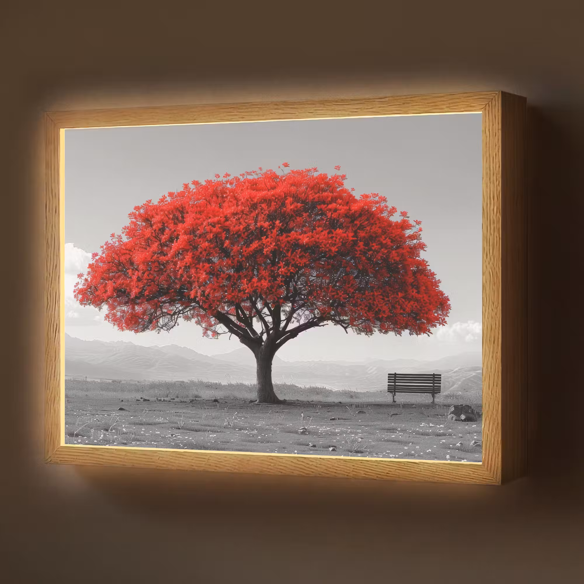 Lightbox - Wandlamp - Boom - Rood - Natuur - Zwart wit