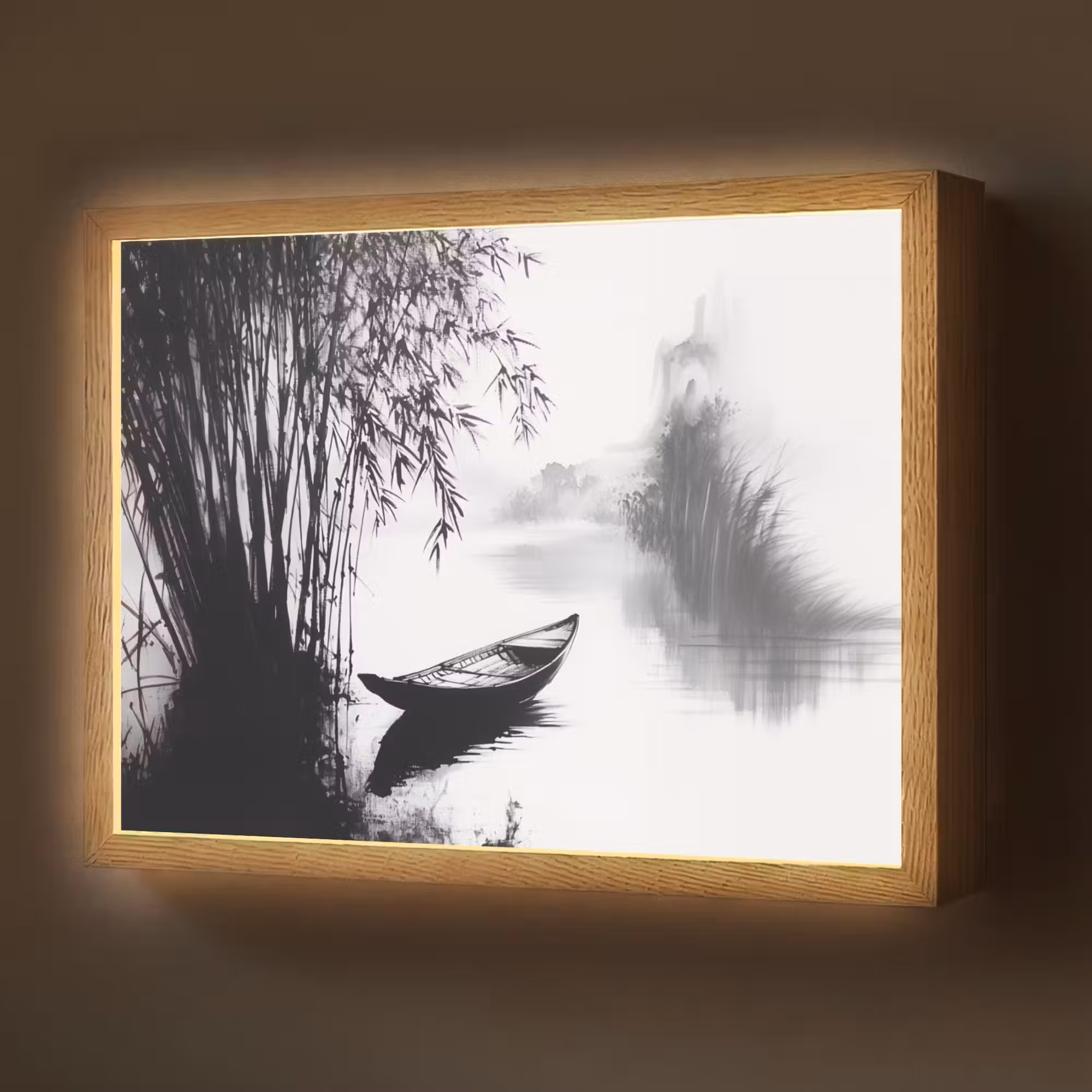 Lightbox - Wandlamp - Boot - Rivier - Bamboe - Wit