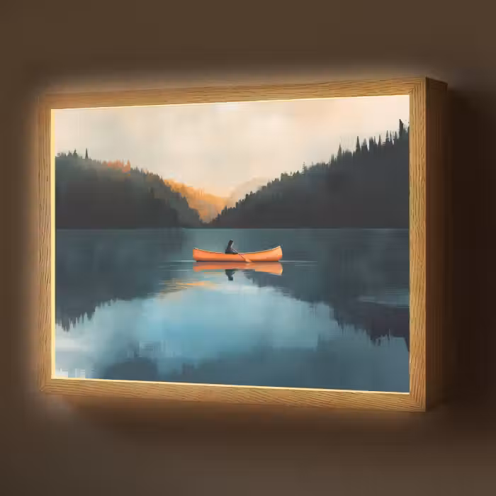Lightbox - Wandlamp - Bossen - Meer - Kano - Oranje