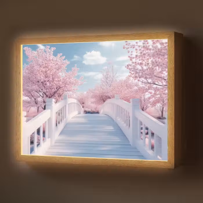 Lightbox - Wandlamp - Brug - Kersenbomen - Wit