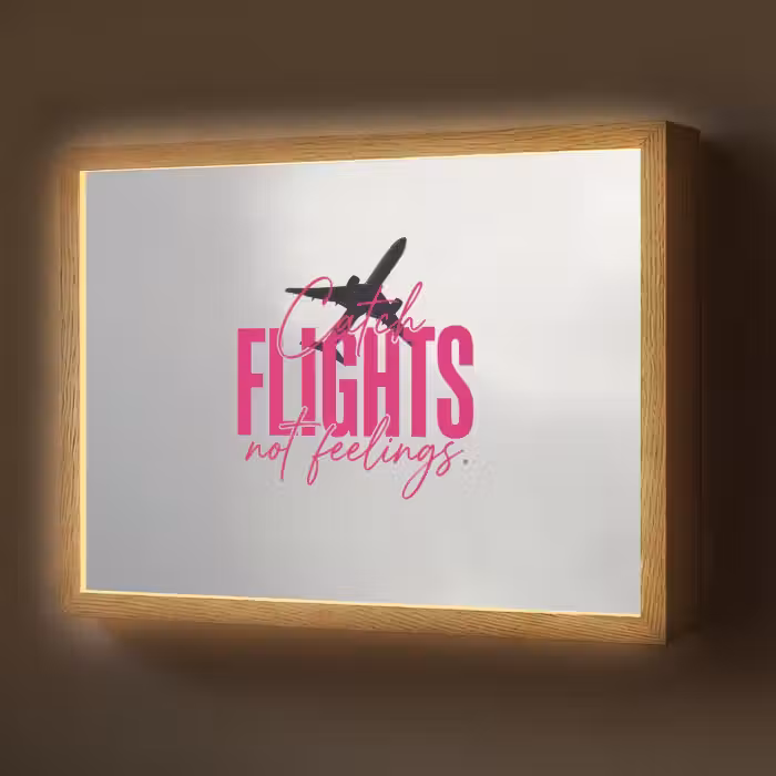 Lightbox - Wandlamp - Catch flights not feelings - Vliegtuig - Roze