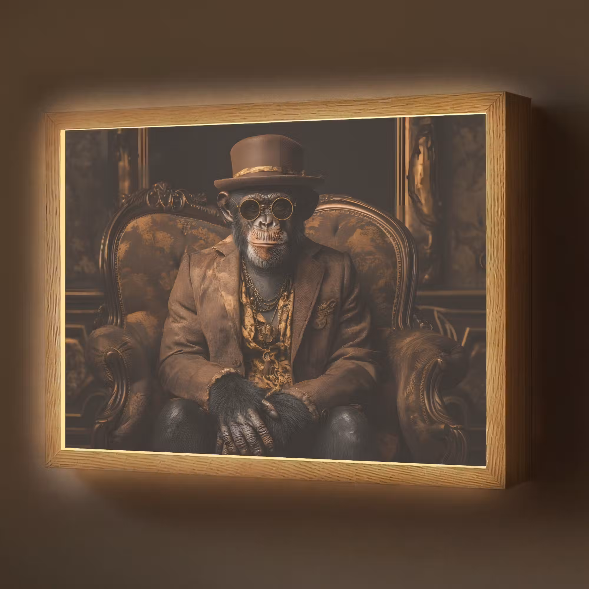 Lightbox - Wandlamp - Chimpansee - Stoel - Pak - Bruin