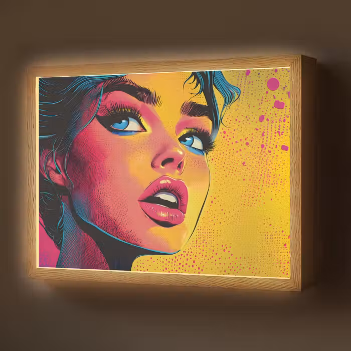 Lightbox - Wandlamp - Close-up - Vrouwengezicht - Stippen - Geel