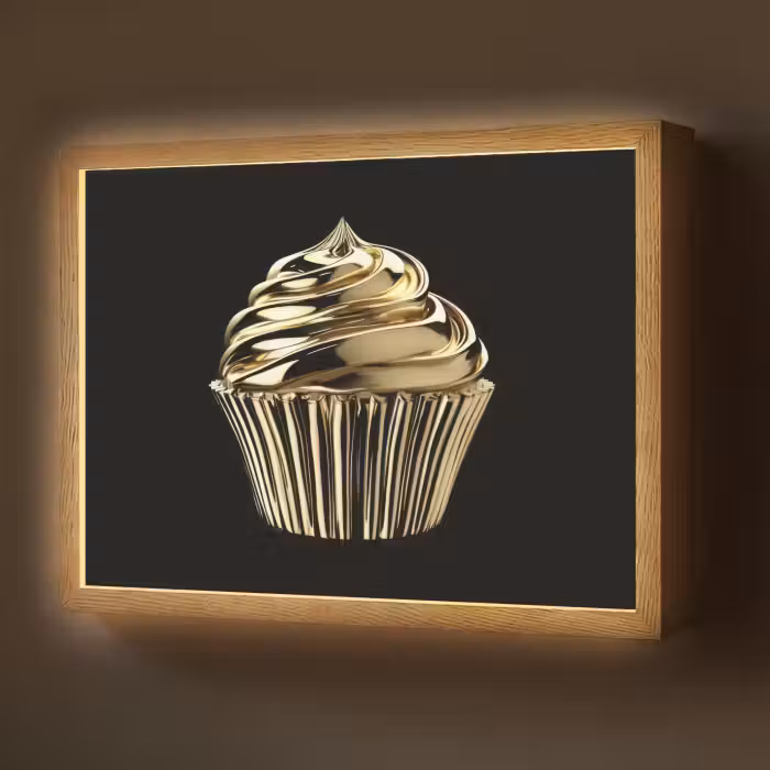 Lightbox - Wandlamp - Cupcake - Eten - Goud - Zwart